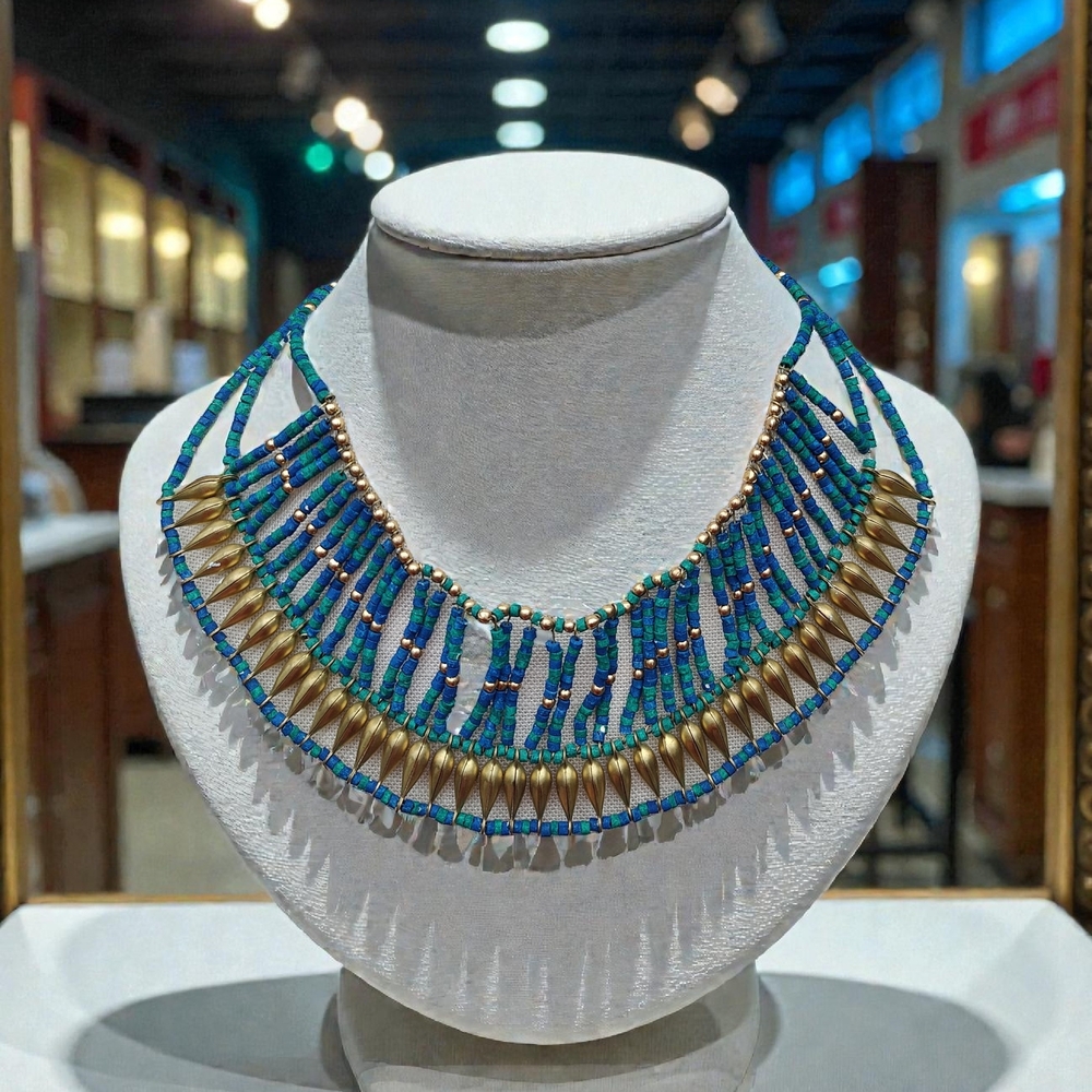 Vintage Tribal Gold And Blue Stone Necklace